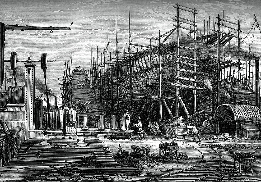 Iron ship, Messrs Samuda's yard, Isle of Dogs, London, c1880