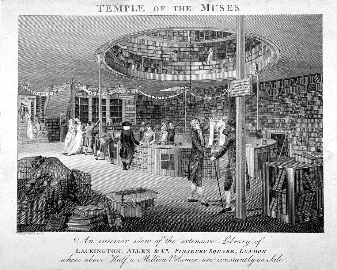 Temple of the Muses Bookshop, Finsbury Square, London, c1810
