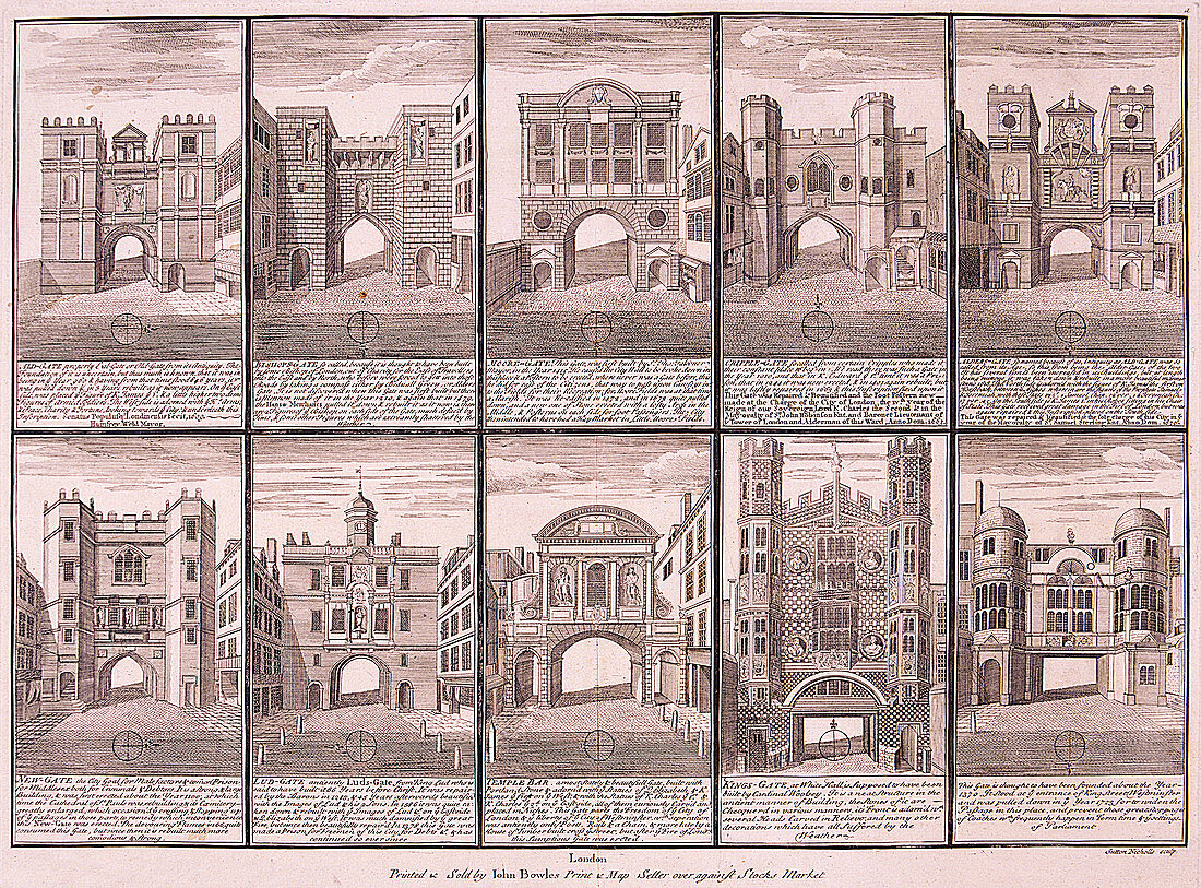 London's ten City Gates, 1720