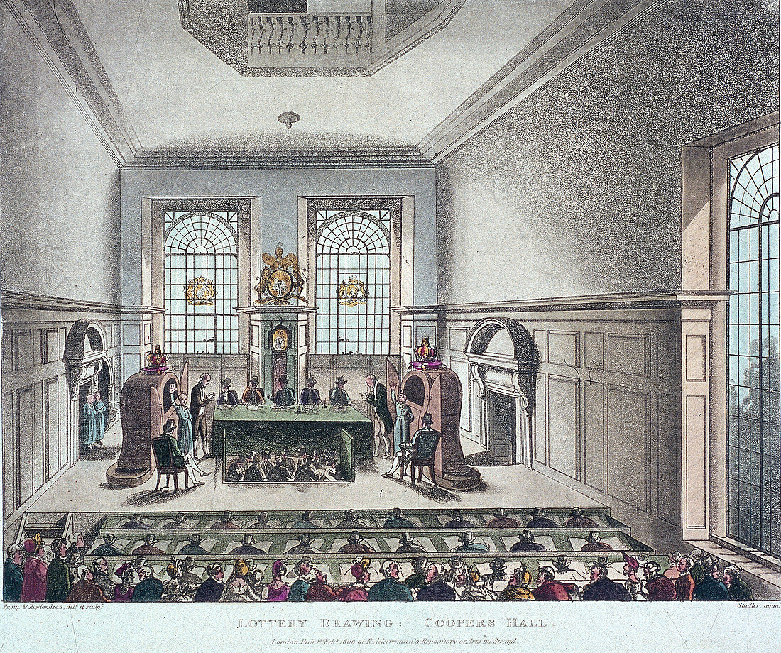 Drawing of the State Lottery, Coopers' Hall, London, 1809