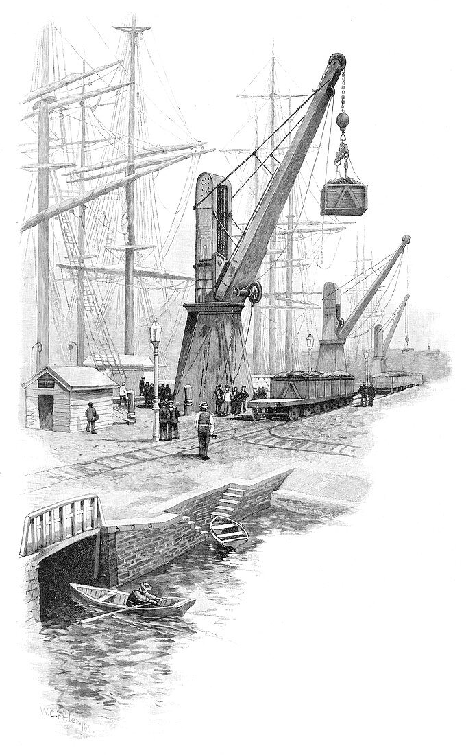 Loading coal at Newcastle, New South Wales, Australia, 1886