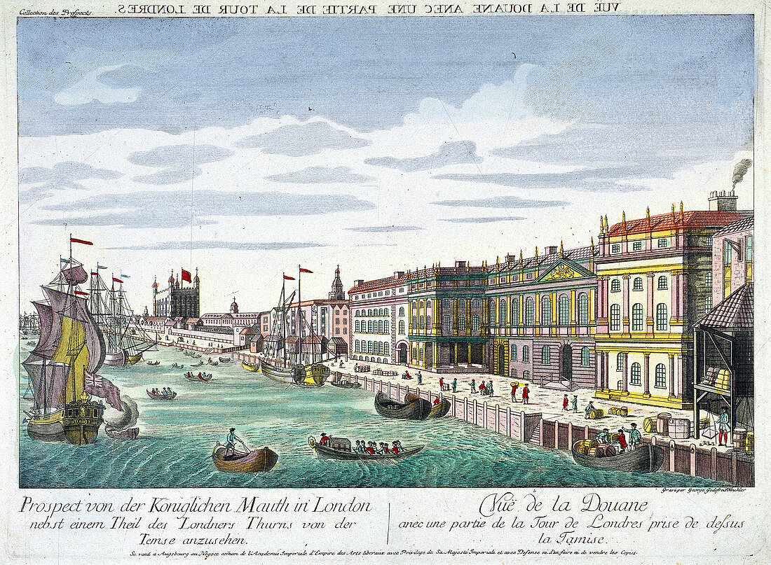 View of Custom House and River Thames, London, c1760