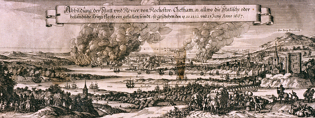 Dutch fleet sailing up the Medway River, 1667