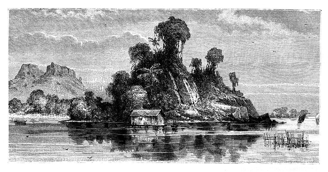 Fishermen's huts, Borneo, 19th century