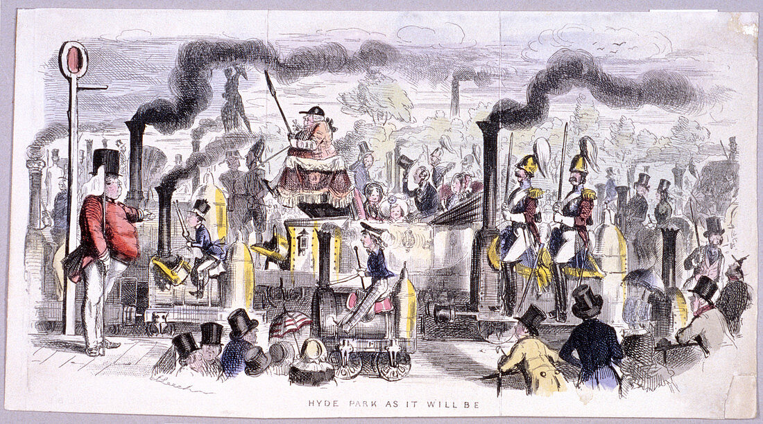 Advent of the steam locomotive, London, c1850