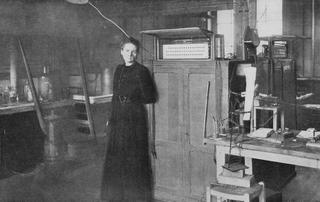 Marie Curie, Polish-born French physicist, in her laboratory