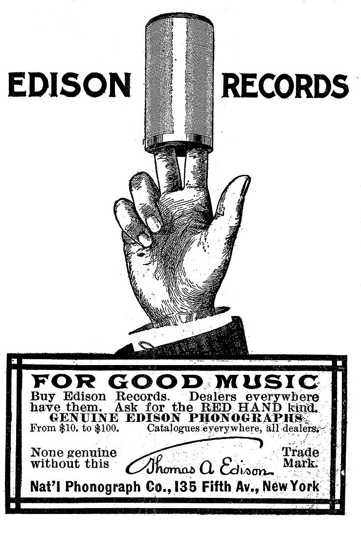 Advert for Edison phonograph cylinder recordings, 1900