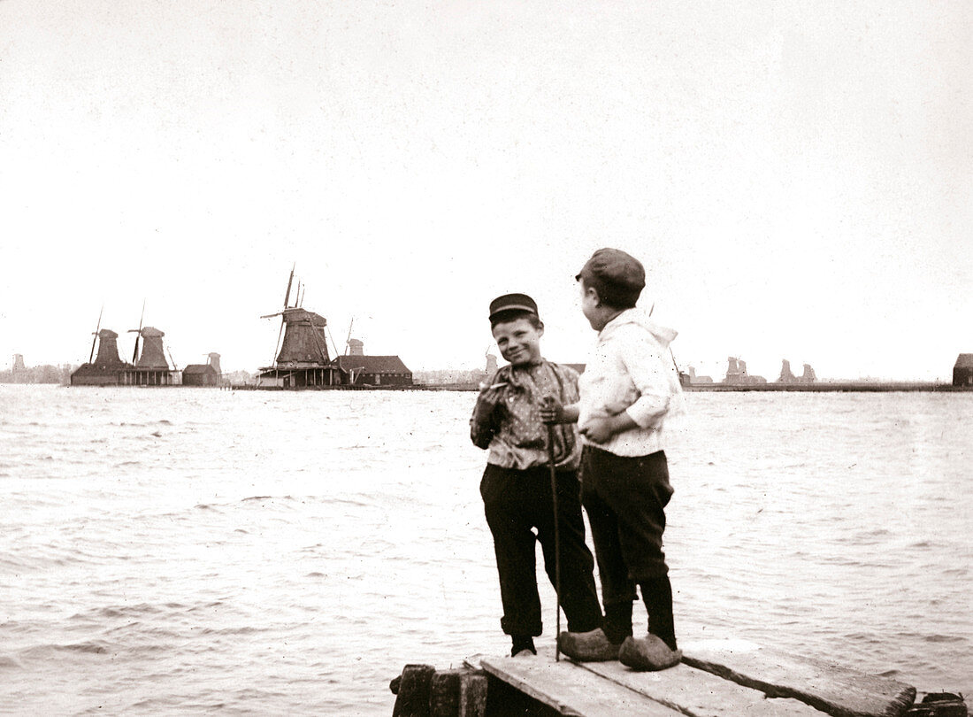 Boys by a canal, Laandam, Netherlands, 1898