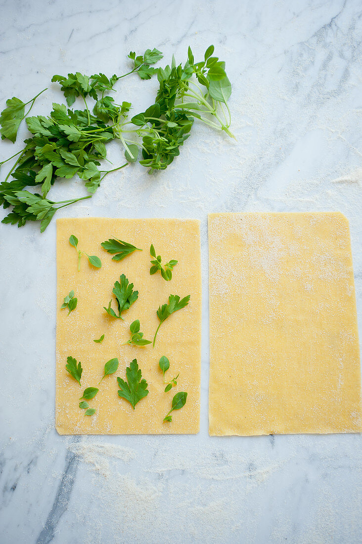 Homemade herb pasta