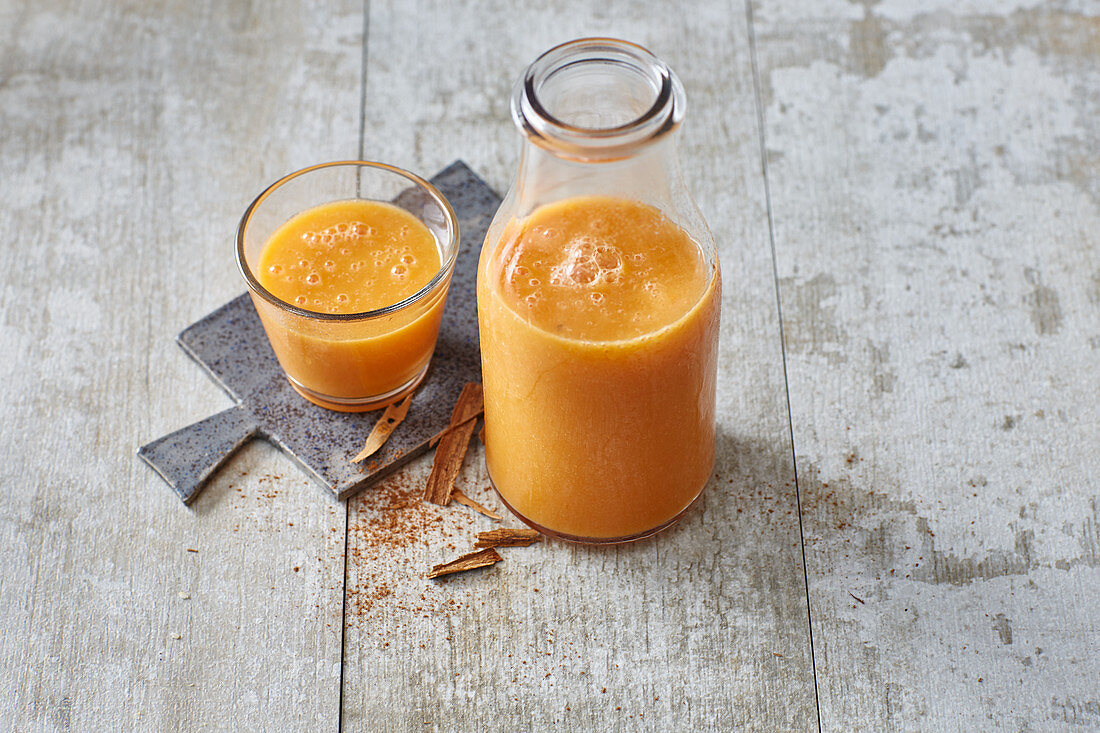 Carrot and buttermilk shake with oats and flax seed oil