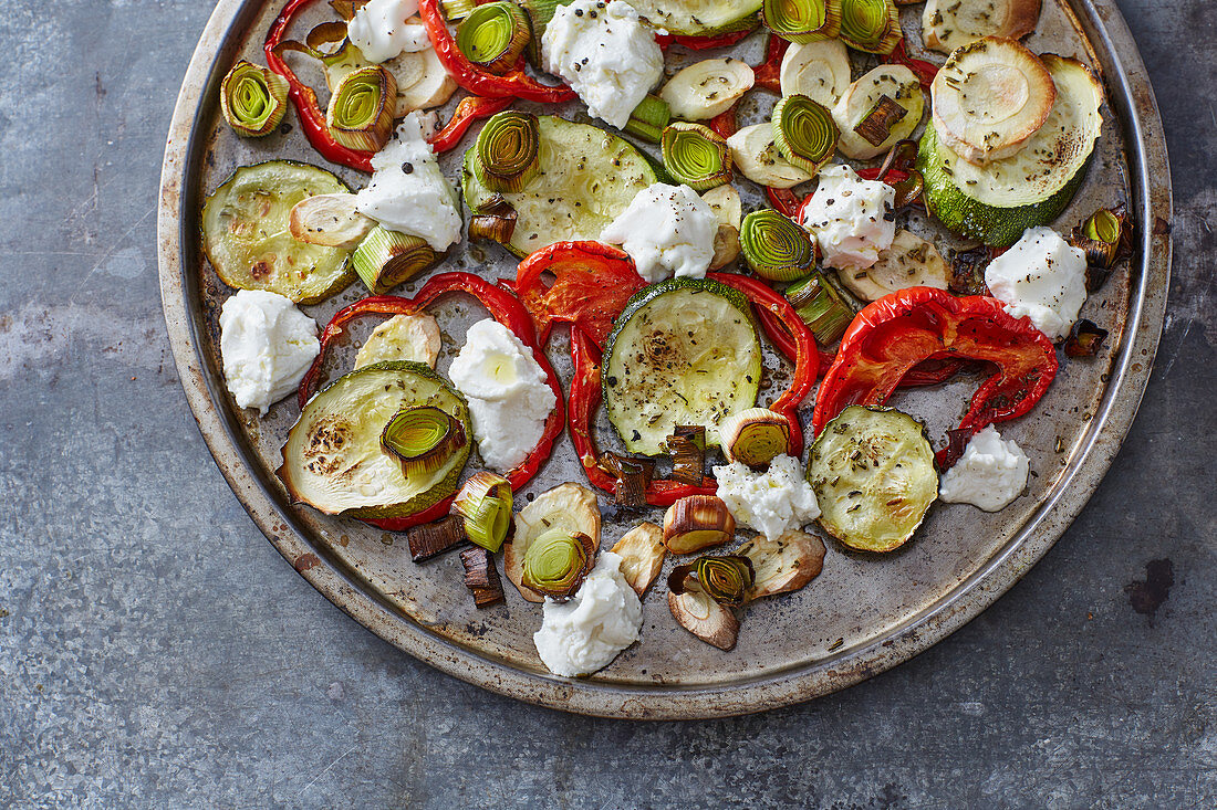 Oven-baked vegetables with goat's cheese