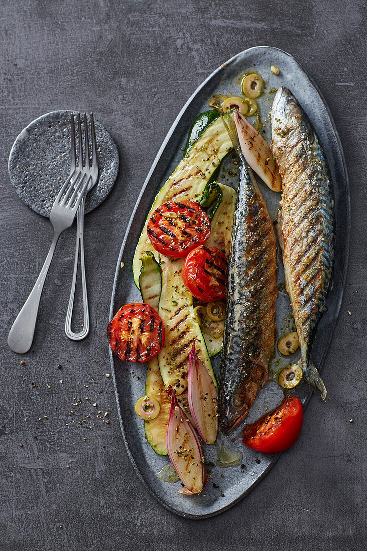 Grilled mackerel with Mediterranean vegetables