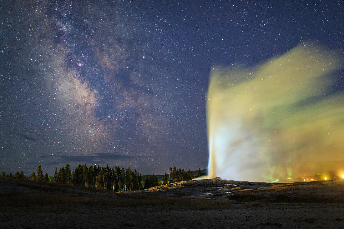 Milky Way and Old Faithful geyser