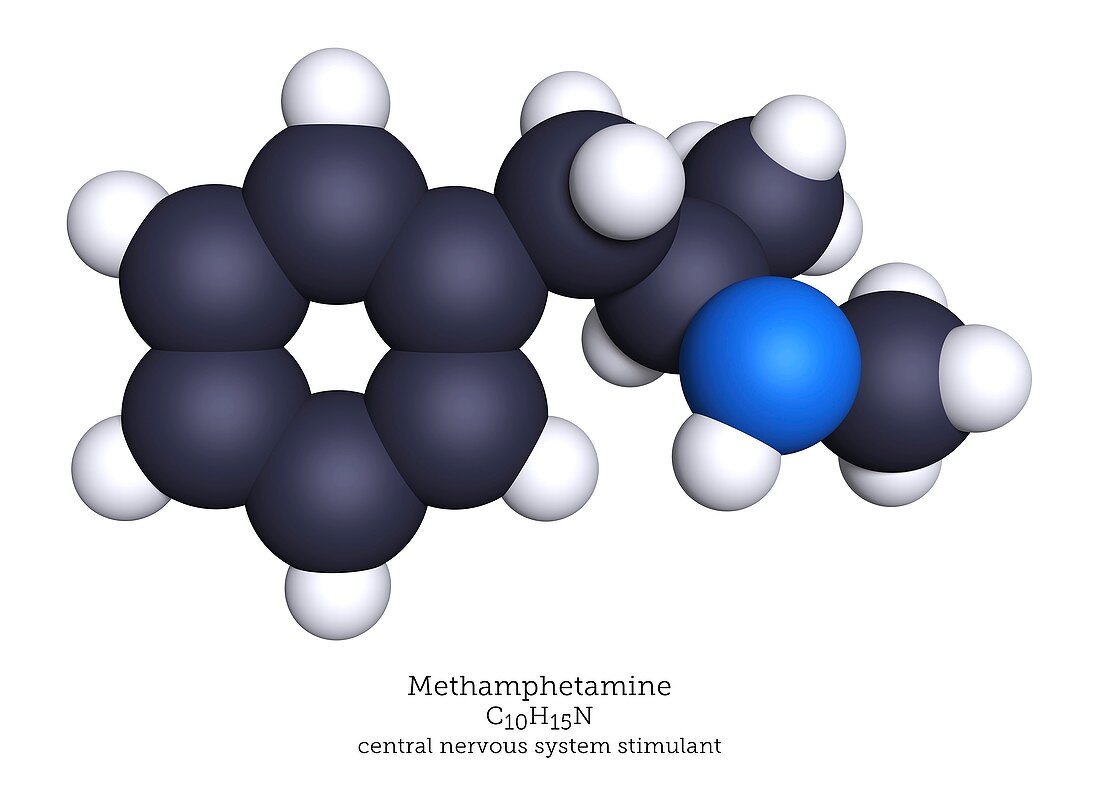Methamphetamine drug, molecular model