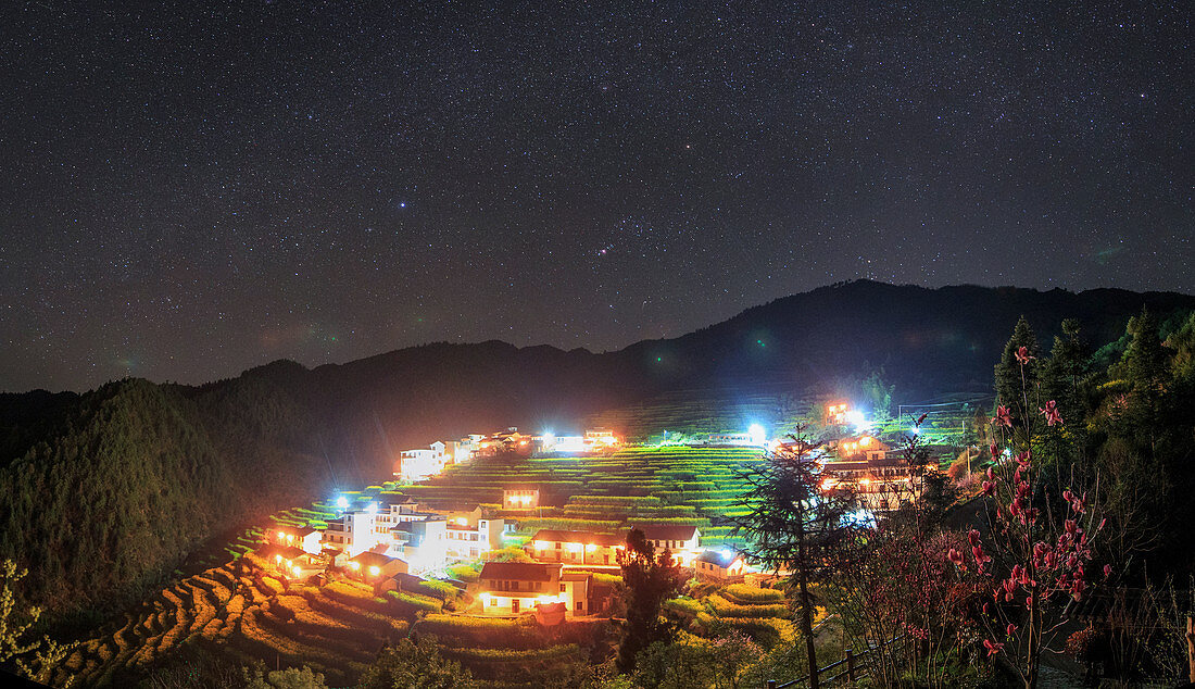 Light pollution over village in Kaihua, China
