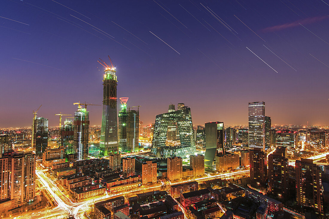 Star trails and light pollution over Beijing, China