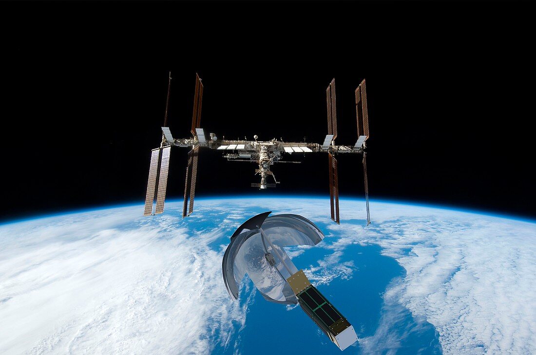 Exo-Brake used in ISS satellite deployment, illustration