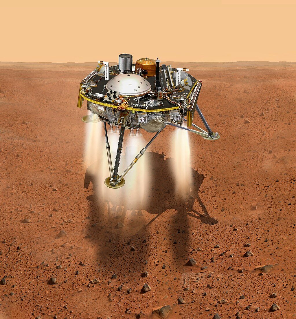 InSight lander touching down on Mars, illustration