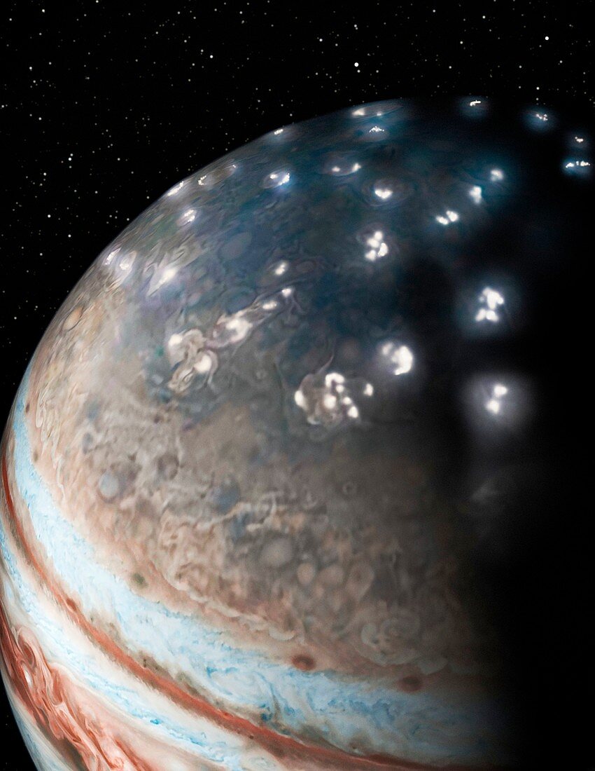 Lightning on Jupiter, composite image