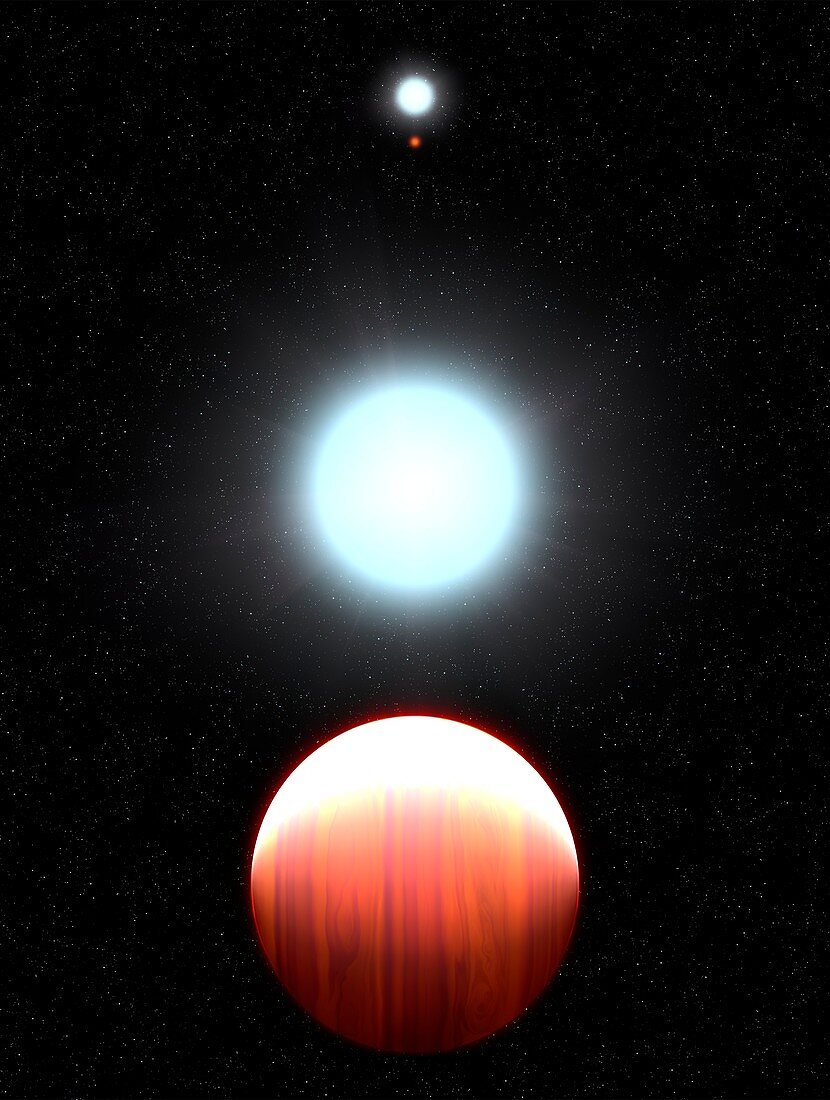 Kepler-13Ab exoplanet and host stars, illustration