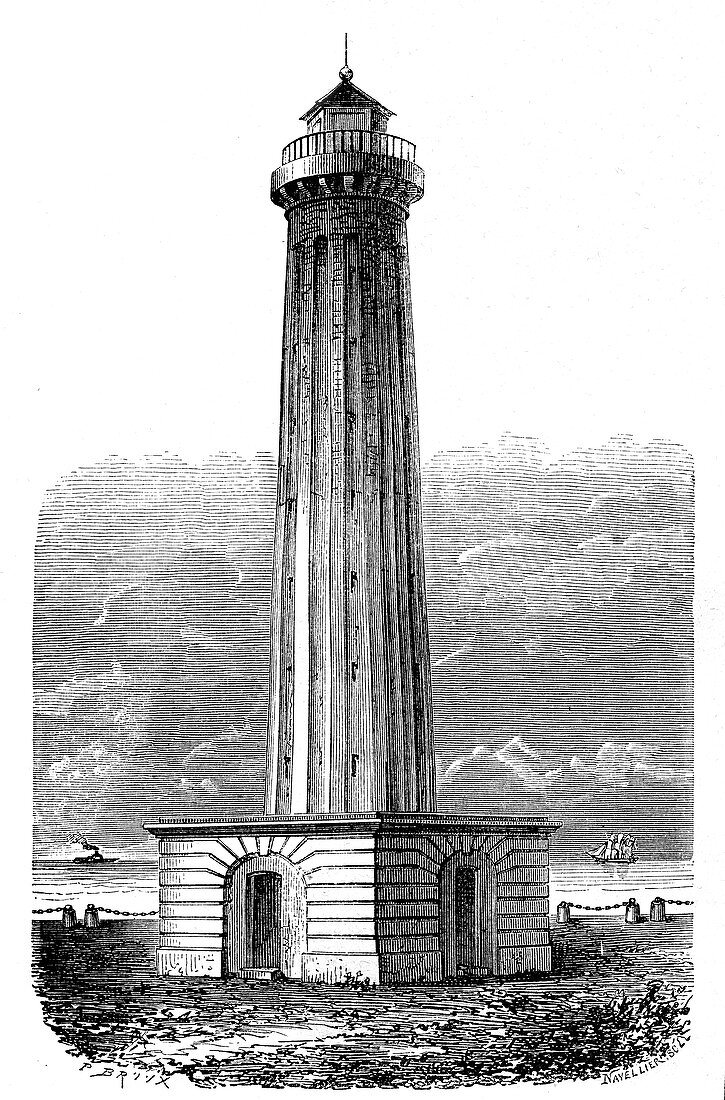 Pondicherry lighthouse, India, 19th Century illustration