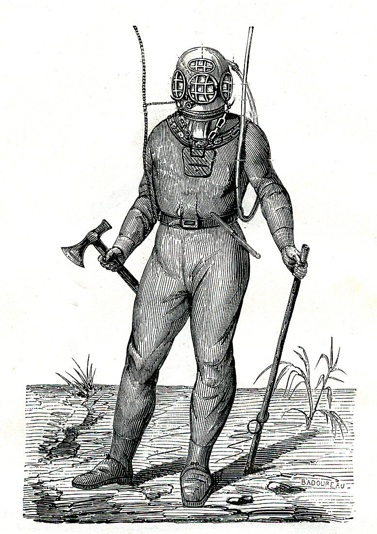 19th Century diver, illustration
