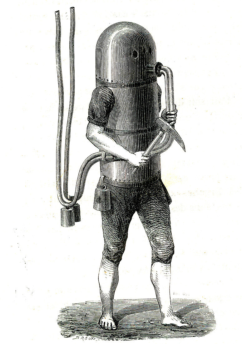 Klingert diving machine, 19th Century illustration