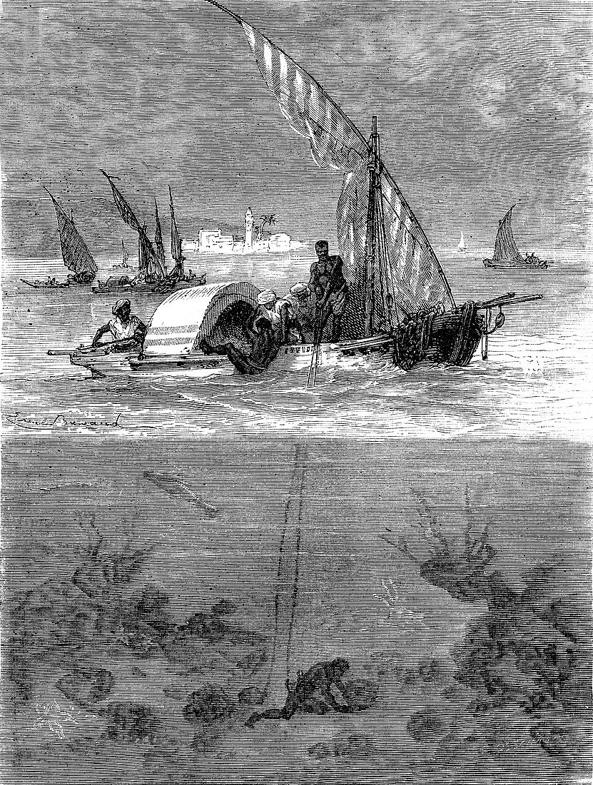 19th Century sponge divers, Africa, illustration