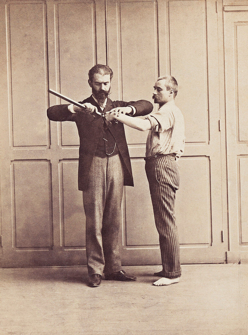 Taking Bertillon measurements, 1890s