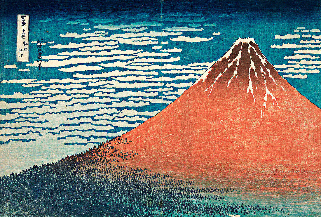 Red Fuji, view of Mount Fuji by Hokusai