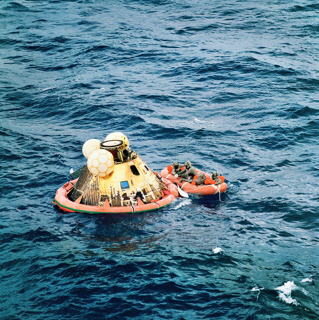 Apollo 11 recovery after splashdown, 1969