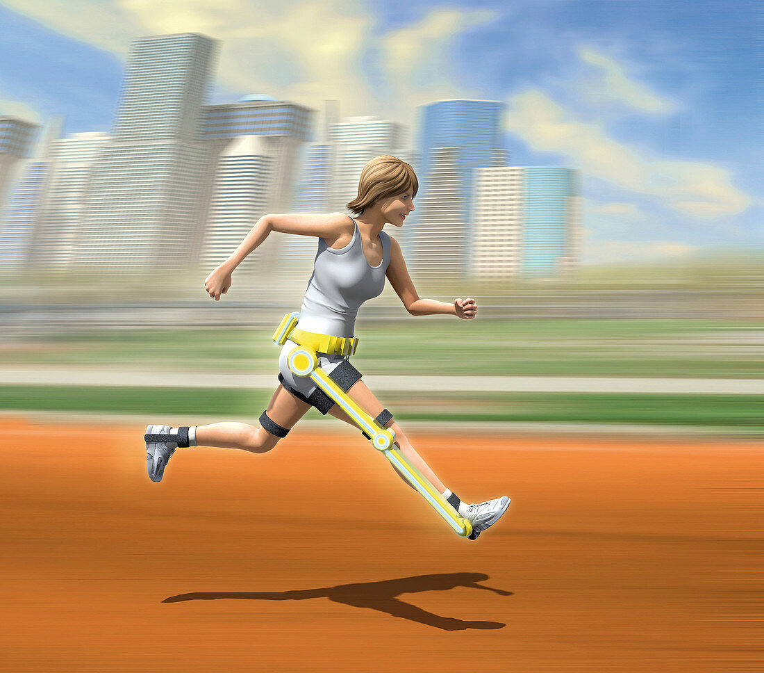 Exoskeleton-aided running, illustration