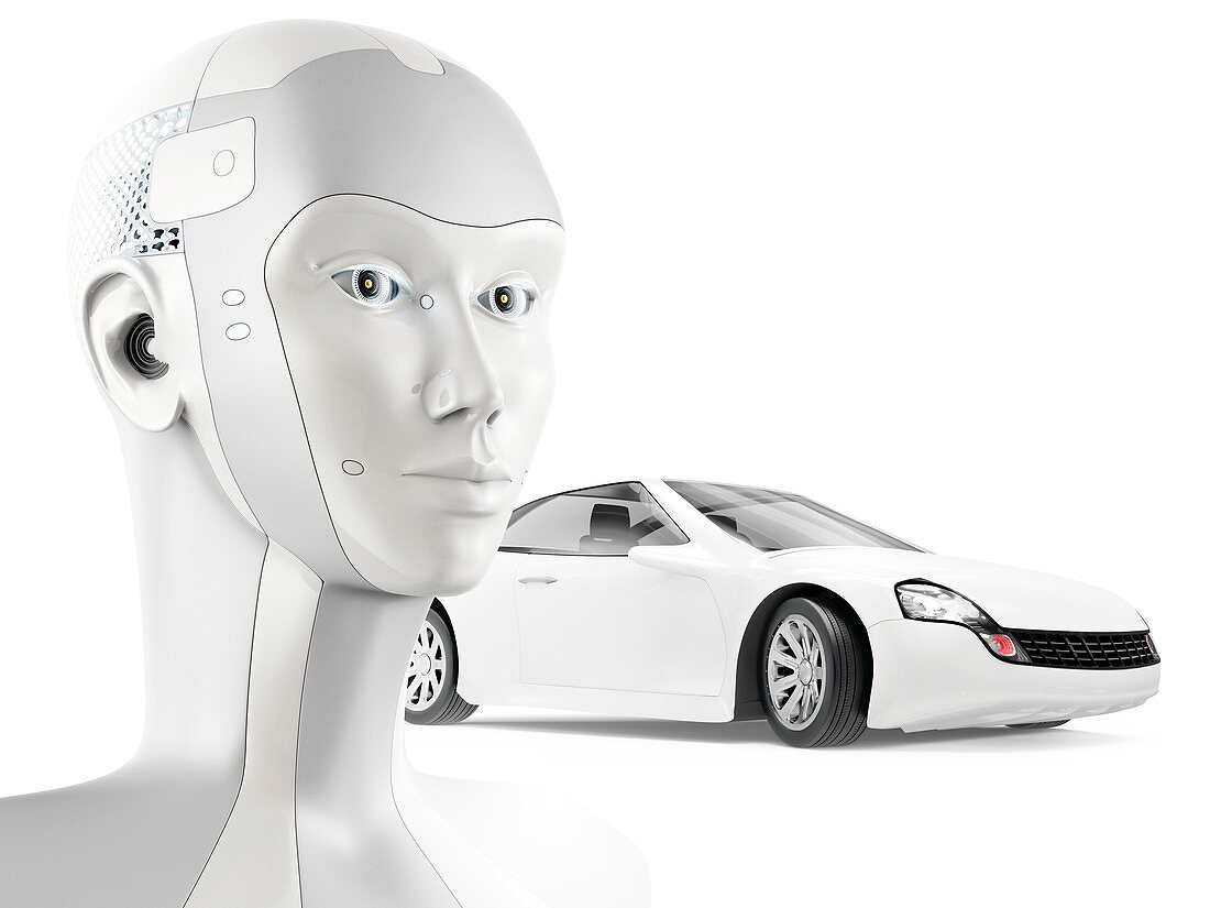 Self-driving car with artificial intelligence, conceptual il