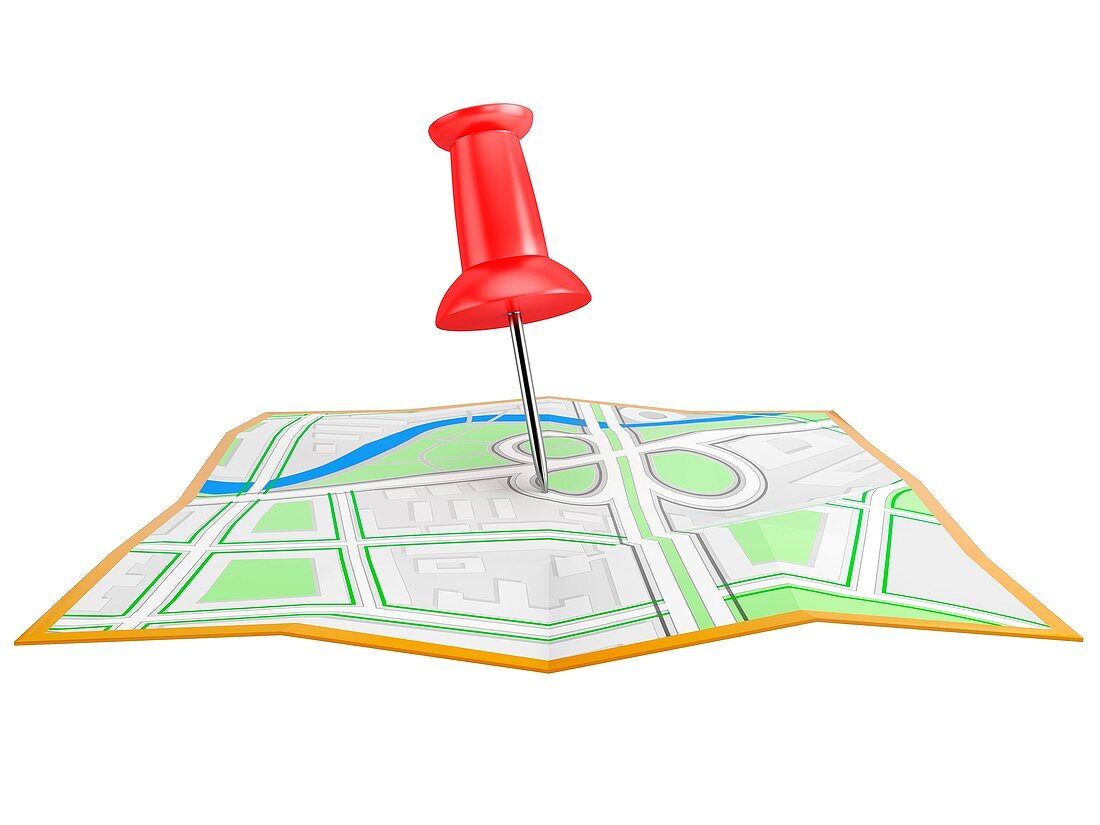 Location pin on city map, illustration