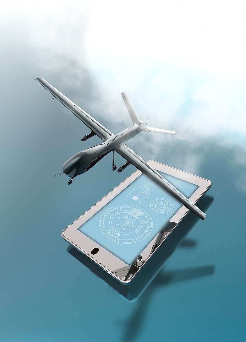 Smartphone controlled drone aircraft, illustration