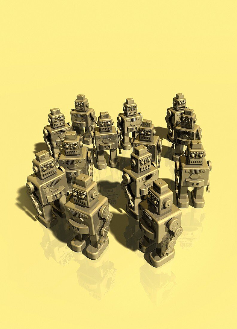Robots against yellow background, illustration