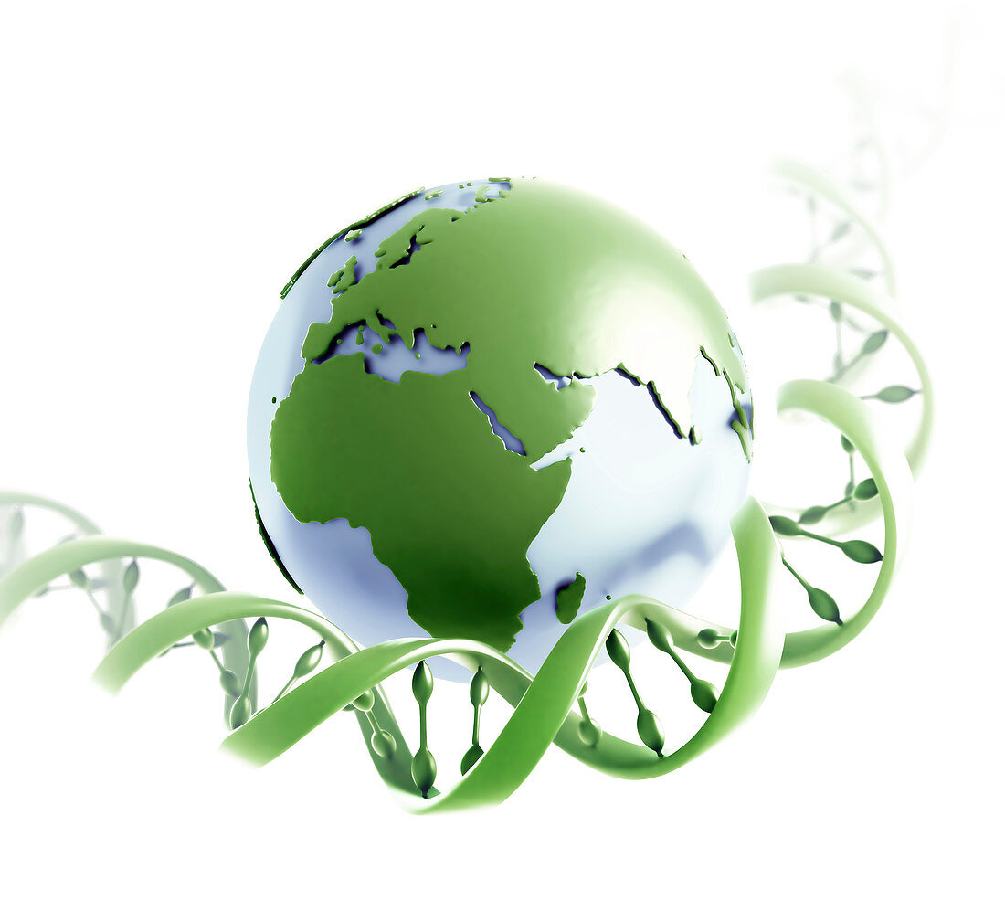 DNA strand and planet earth, illustration