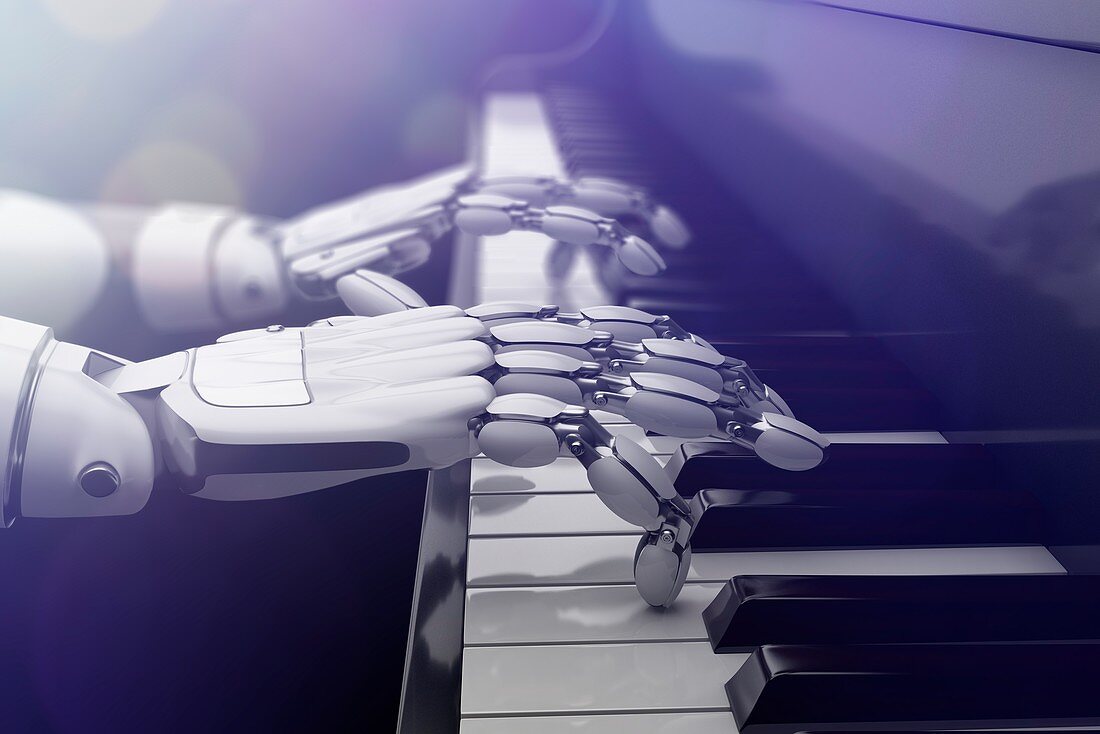Robot hands playing the piano, illustration