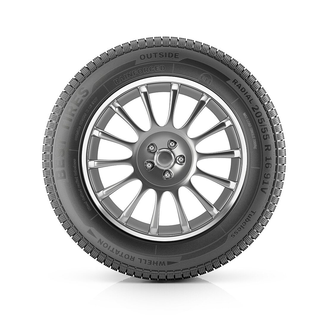 Car wheel with tyre, illustration