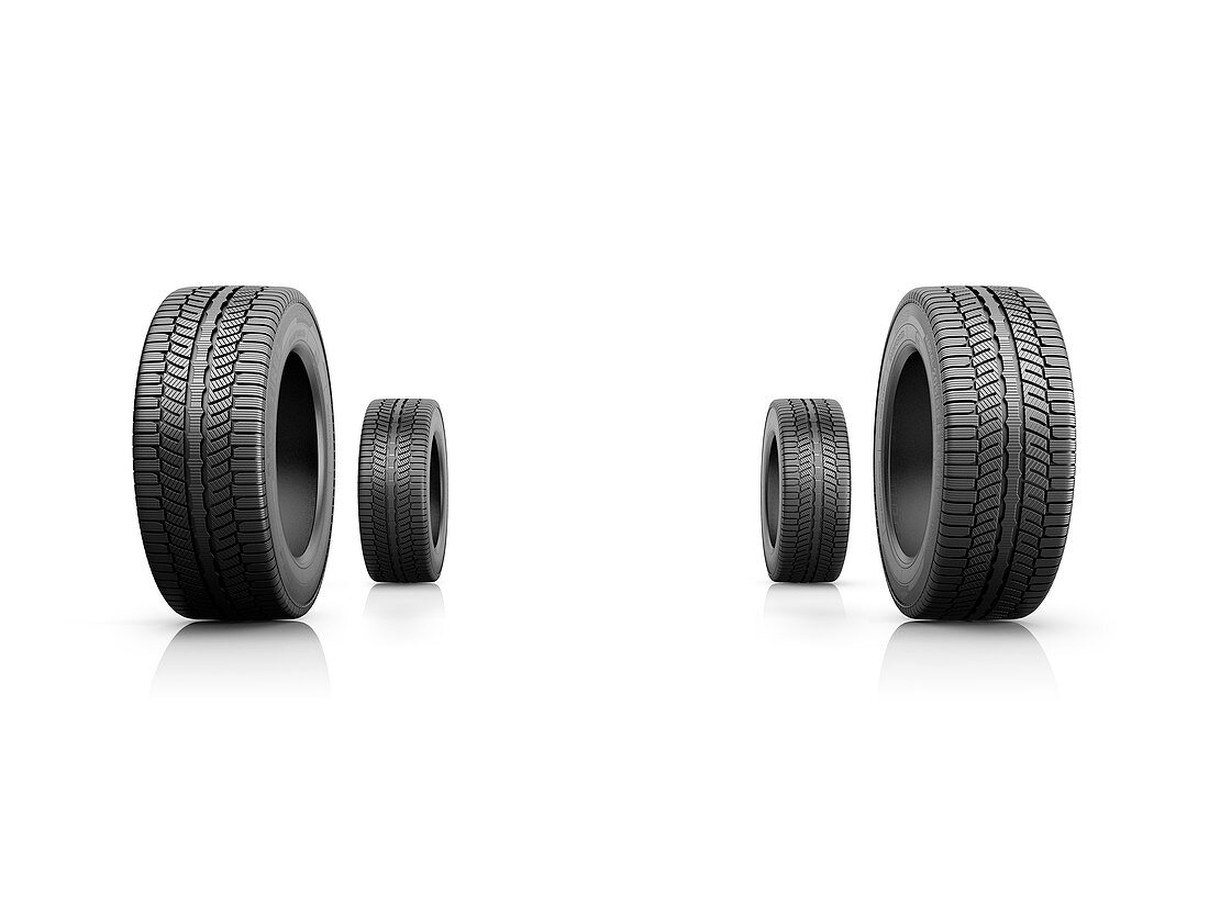 Four car tyres, illustration