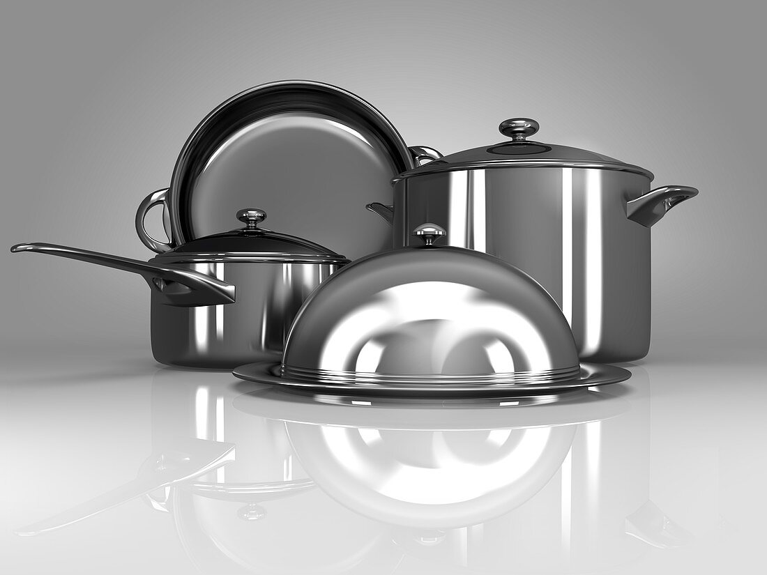Stainless steel kitchenware, illustration