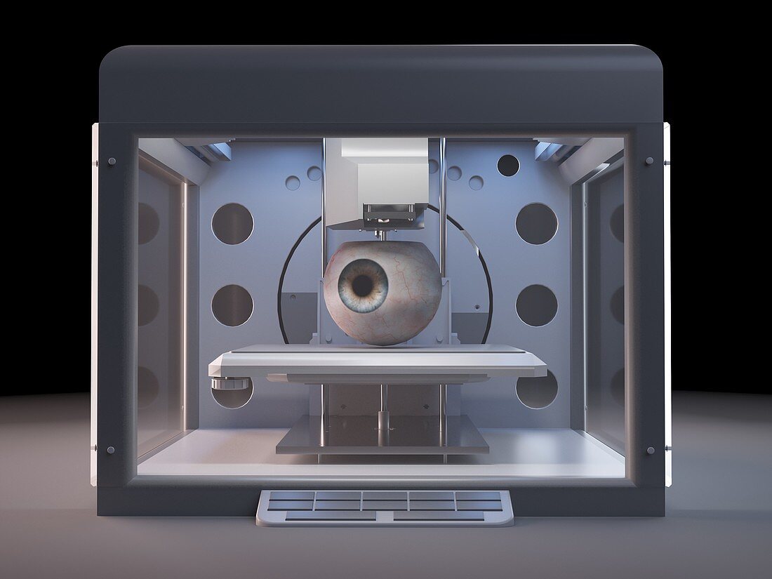 Illustration of a 3d printer printing an eye