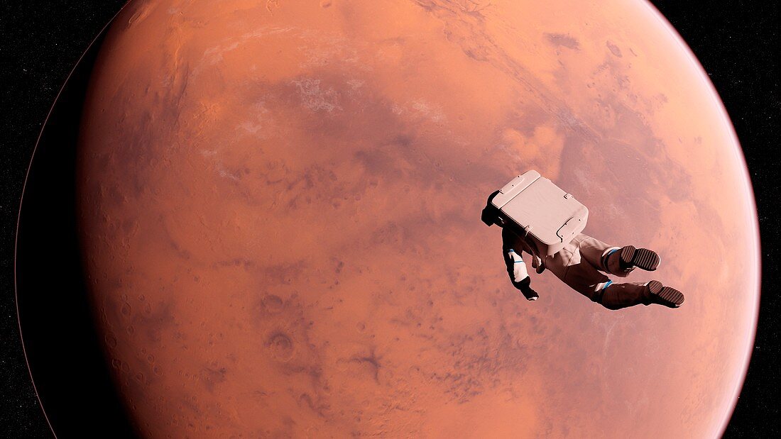 Illustration of an astronaut in front of Mars