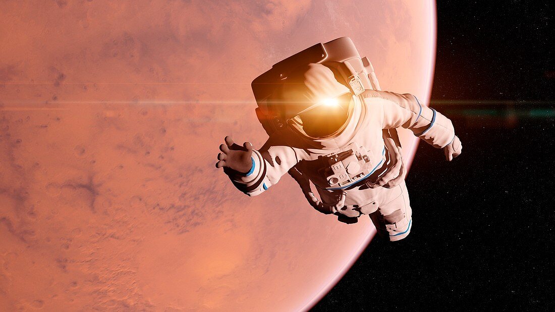 Illustration of an astronaut in front of Mars