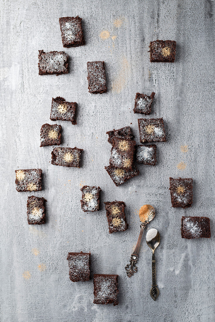 Brownies sprinkled with gold and silver