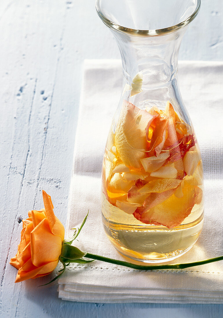 Scented rose petals in white balsamic vinegar