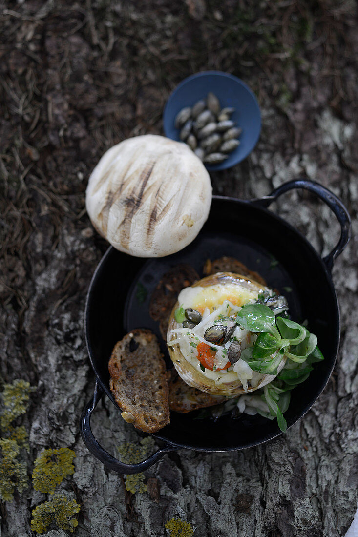 Stuffed giant mushrooms on bread