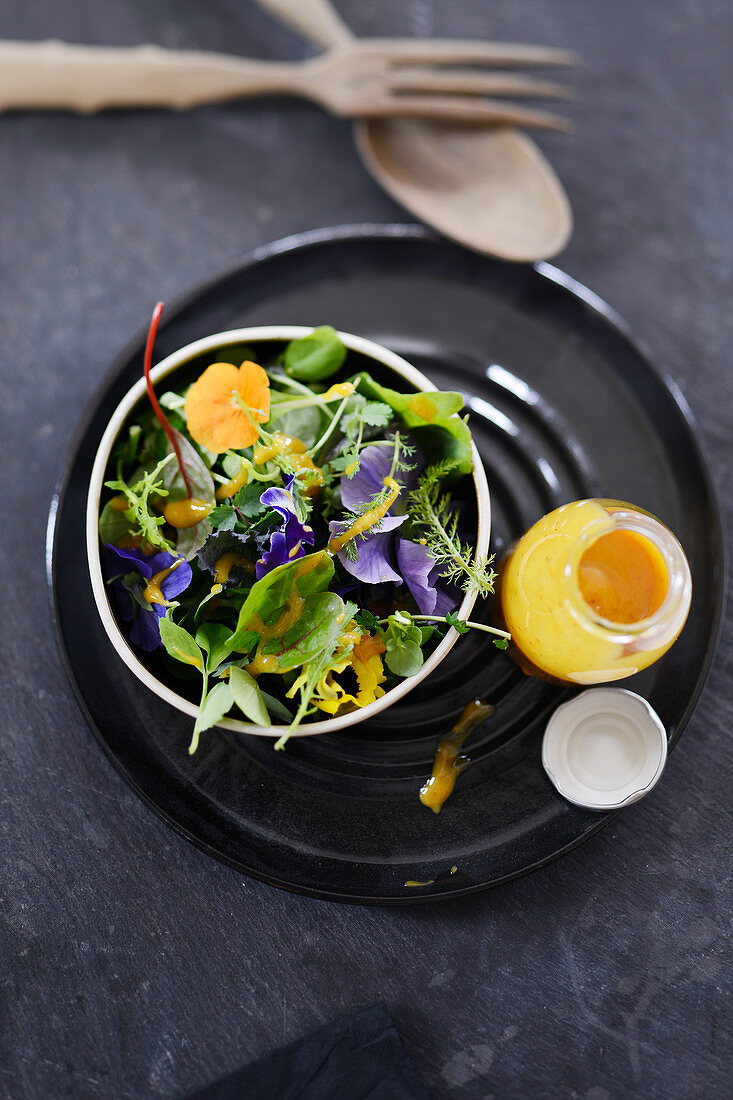 Wild herb salad with a mustard dressing