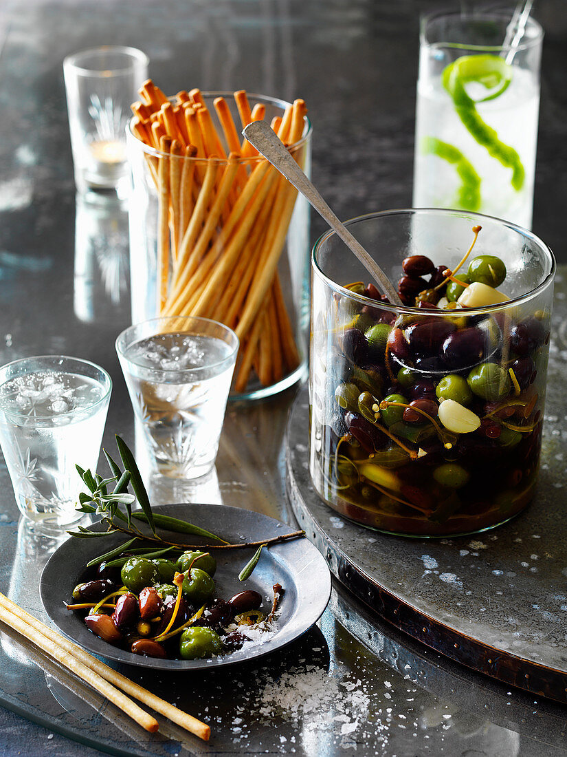 Marinated Olives with grissini