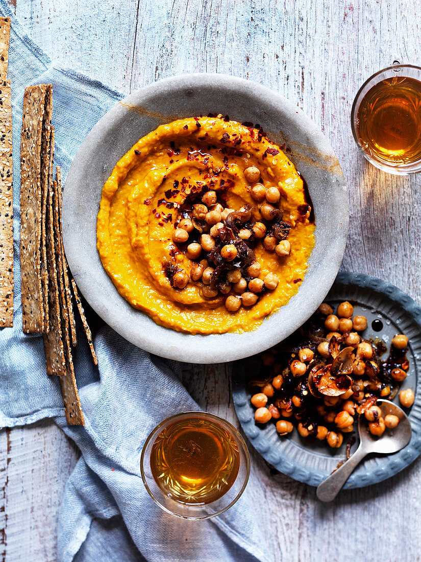 Roasted Pumpkin Dip with Spiced Chickpeas